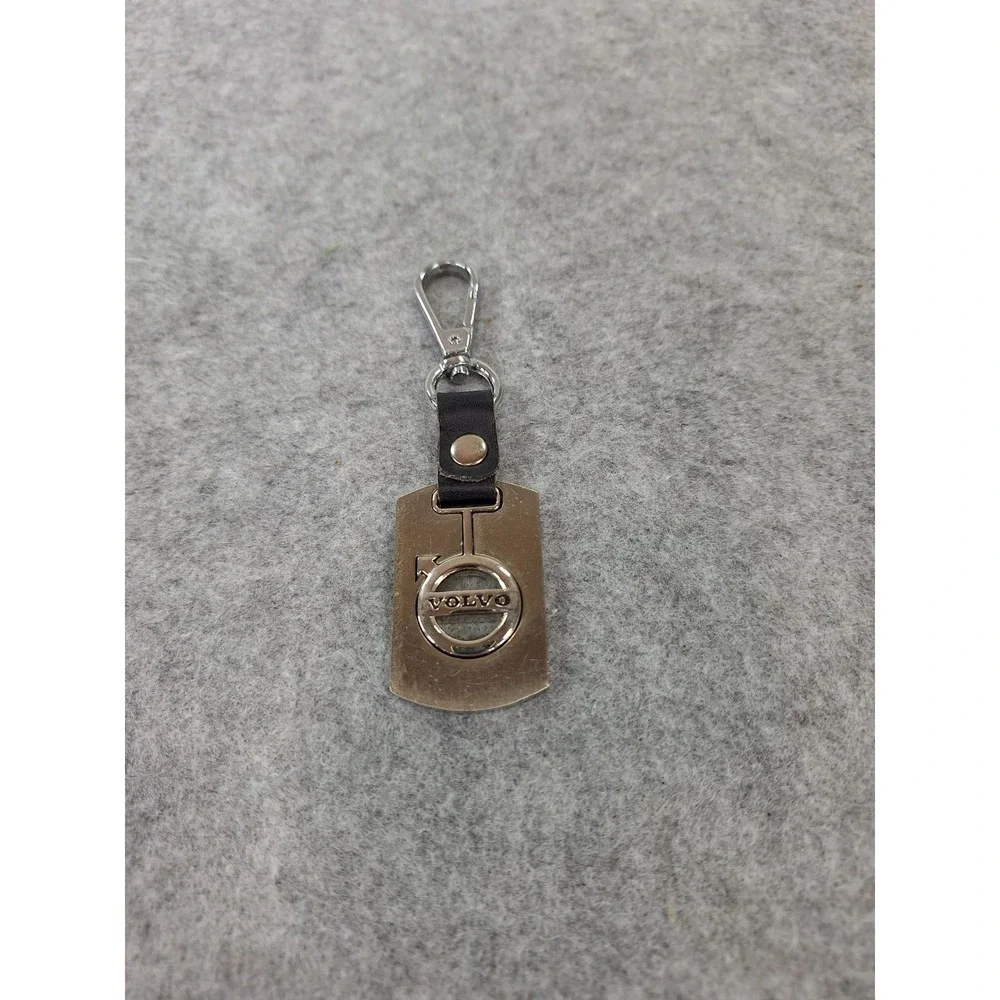 Volvo Logo Keychain Brushed Metal Leather Strap